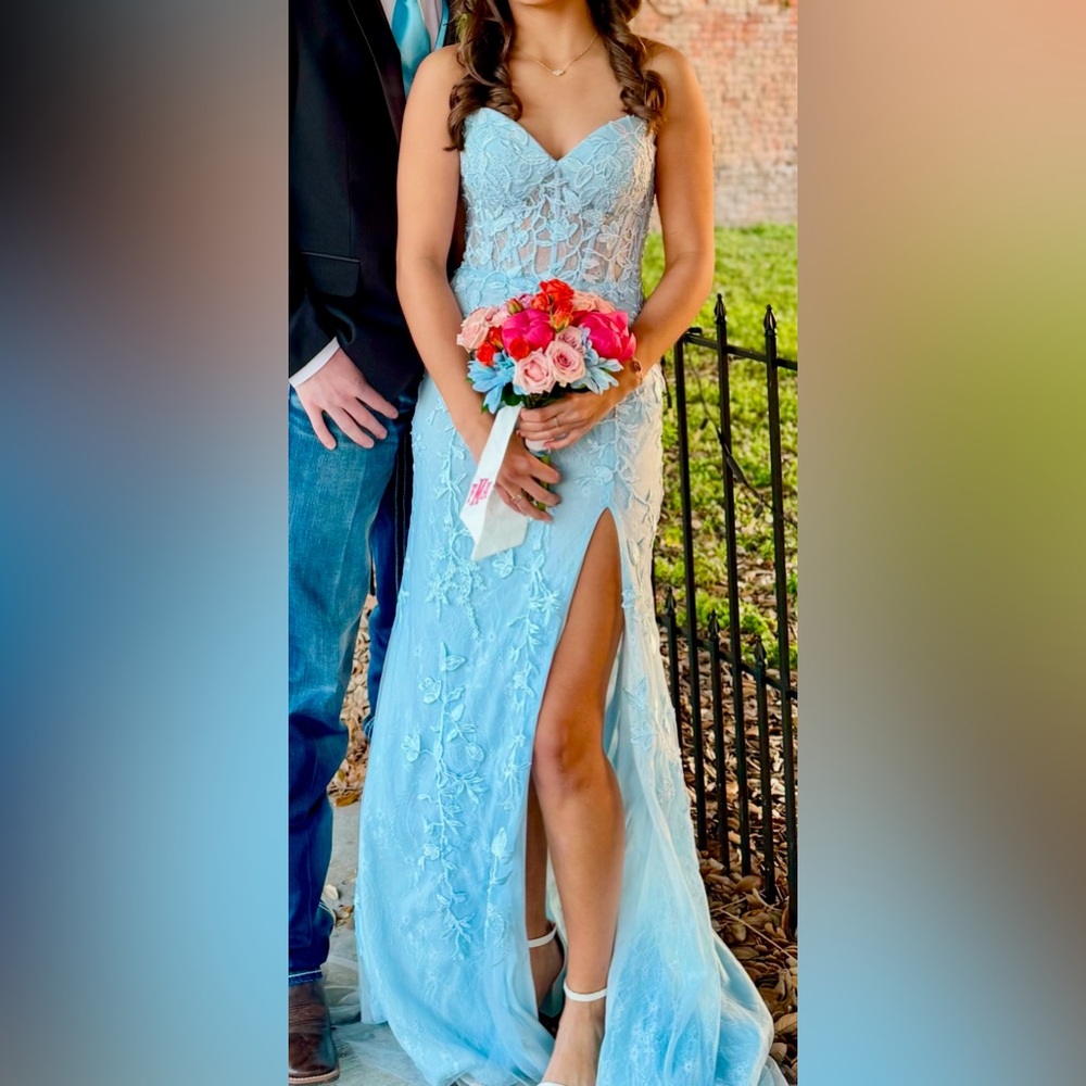 Mock Sherri Hill Baby Blue prom dress, size 0, worn once no imperfections - Picture 1 of 4